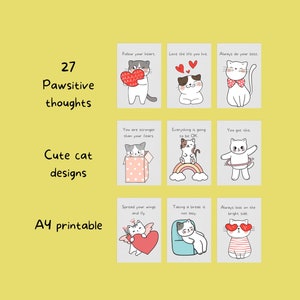 27 lindas tarjetas de afirmación con diseño de gatos, pensamientos positivos, descarga digital, regalo para amantes de los gatos, tamaño de bolsillo, A4 imprimible