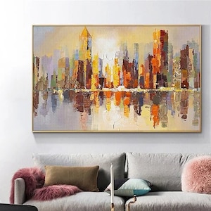 New York City Hand Painted Modern Art Oversized Textured Abstract Art Extra Large Original Wall Art Decor, Minimalist Painting on Canvas