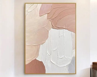 Textured Abstract Painting: Beige, White, and Pink Hand-Painted Wall Art