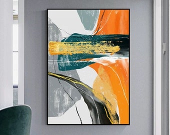 Orange, Gray and White Abstract Artwork, Living room Decor, Modern Wall Art, Hand Painted Acrylic Painting, Thick Textured Canvas Art