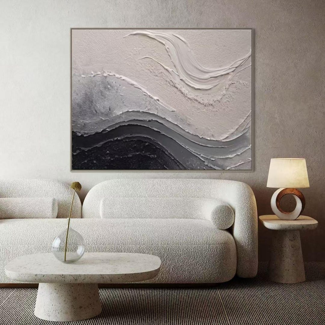 Textured Abstract Canvas Art: Black and White Minimalist Painting - Etsy