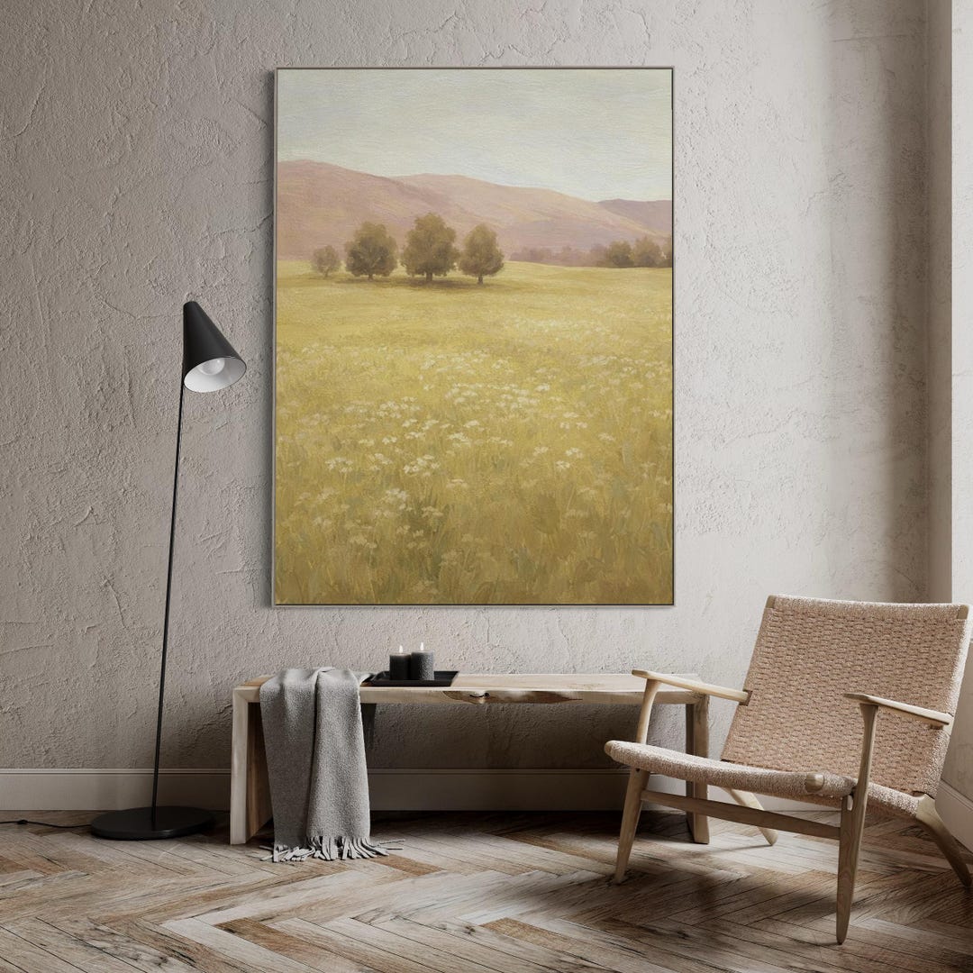 Vintage Wildflower Field Oil Painting, Neutral Landscape Wall Art ...