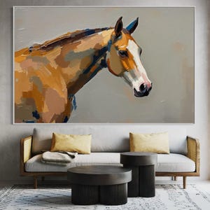 Brown Horse Acrylic Textured Painting Abstract Personalized Canvas Art Brushstrokes Handmade Animal Wall Hanging Large Size Horizontal Decor