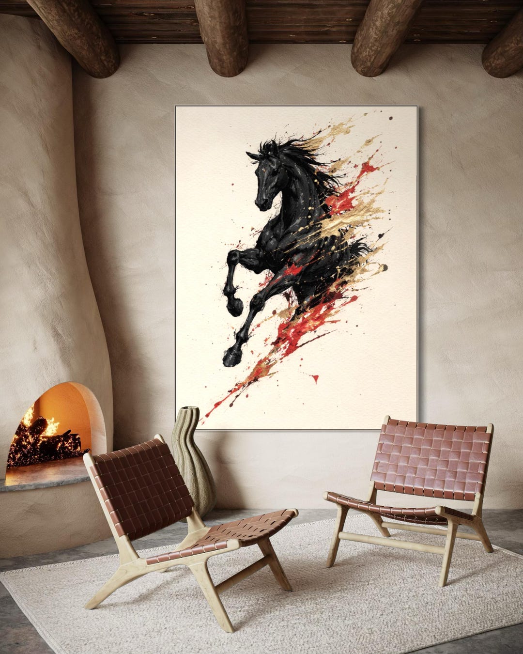 Black Horse Painting, Running Horse Wall Art, Abstract Animal Canvas ...