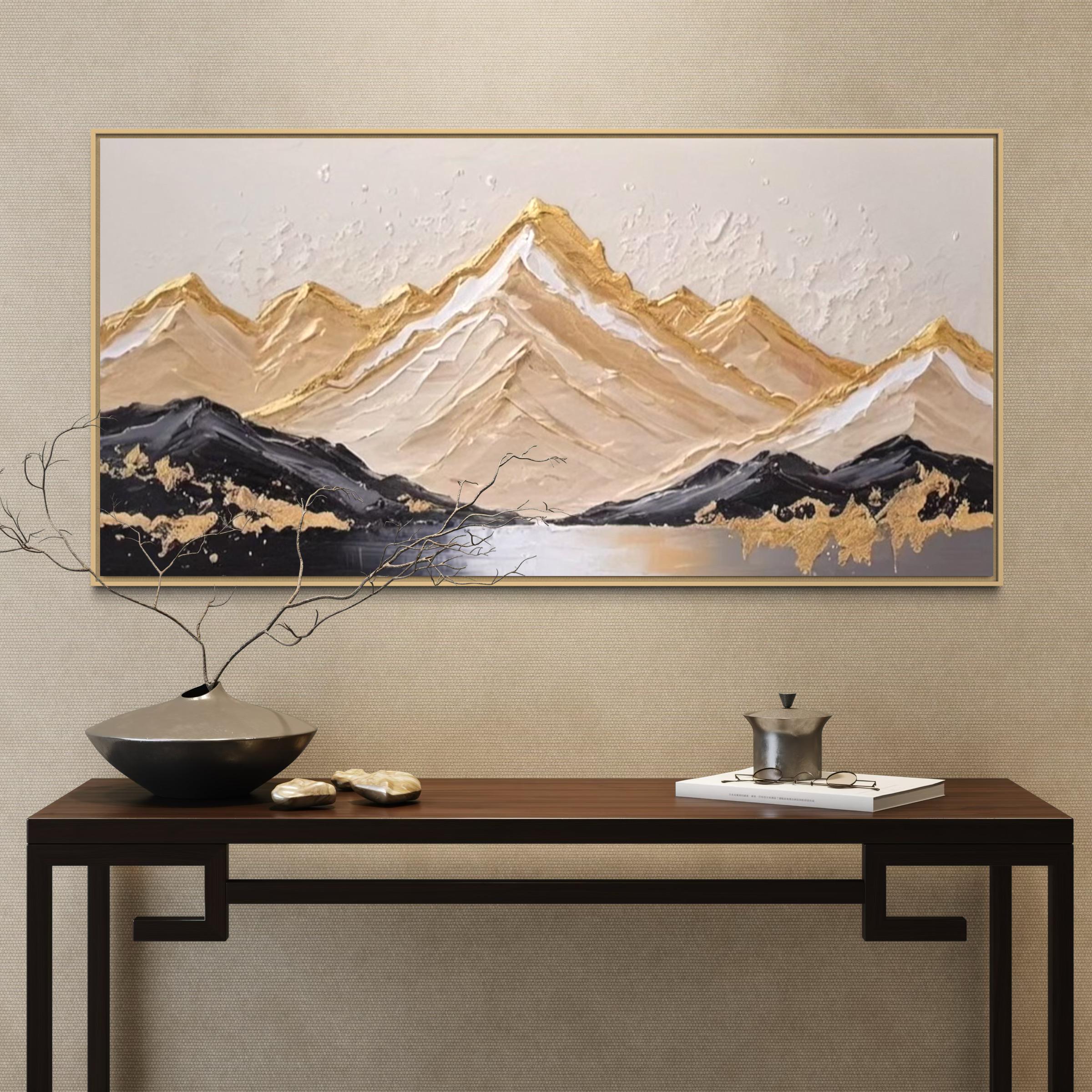 C.Y. Park 油彩 山と川の風景画 金額縁 ゴールド 油絵 油彩画 【公式通販】