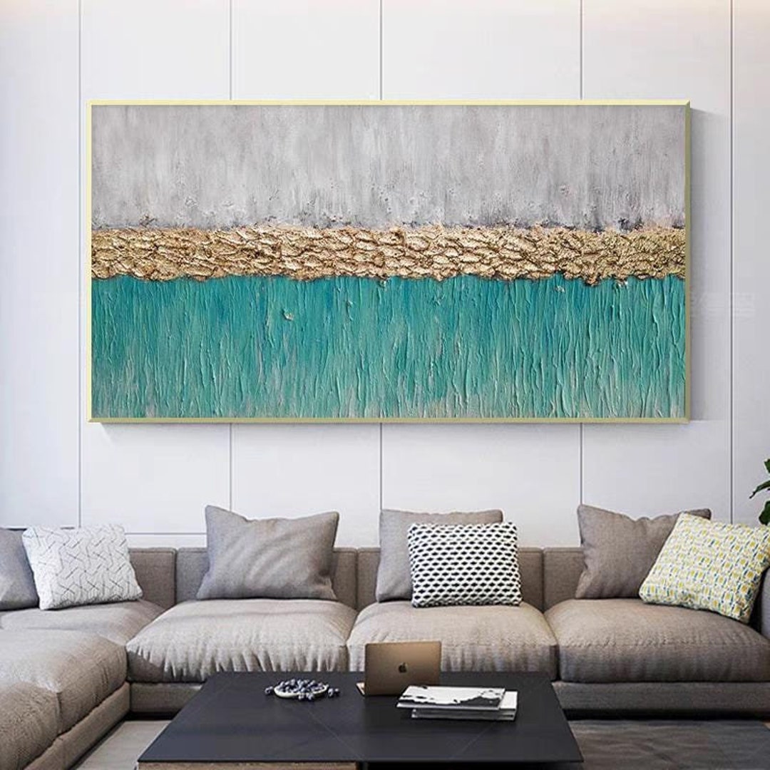 Modern Abstract Oil Painting Green Gray Gold Canvas Art Handmade ...