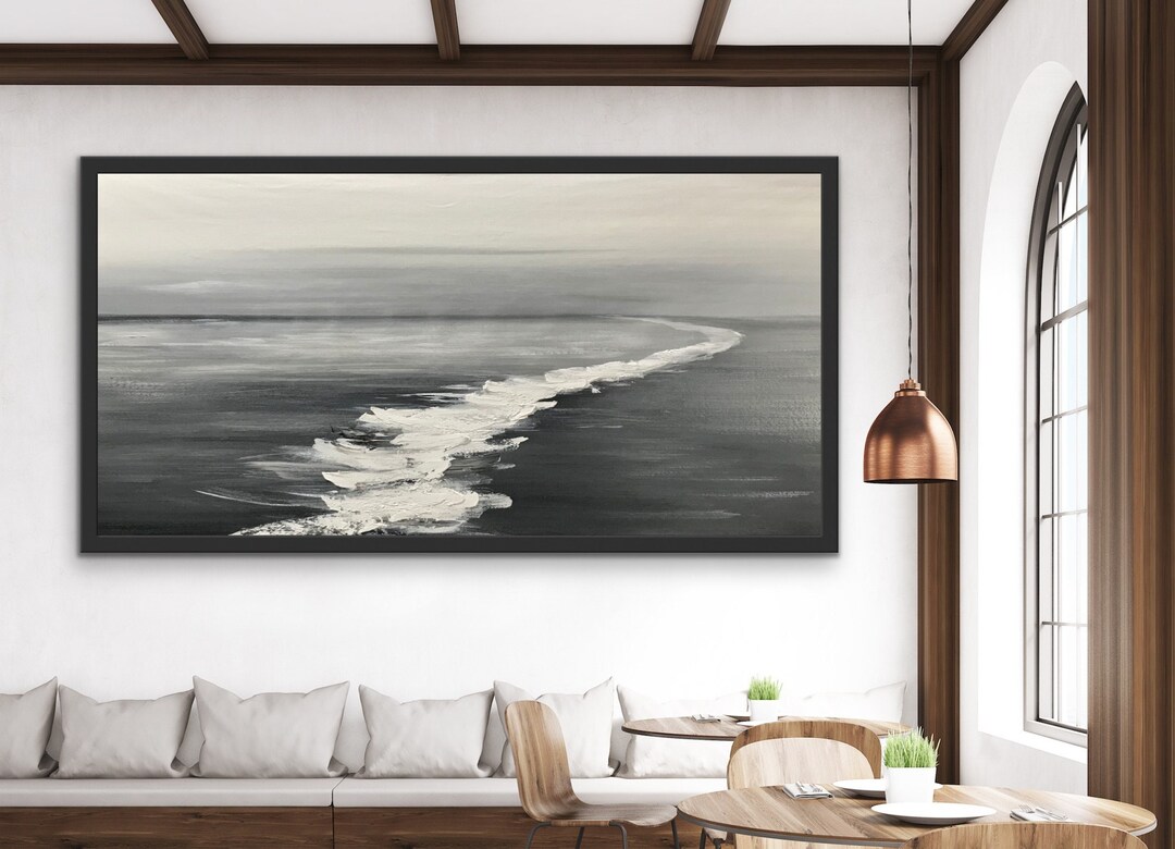 Photo inspiration: Visual Reference: Beach At Night Large Black White Wall Art Thick Textured