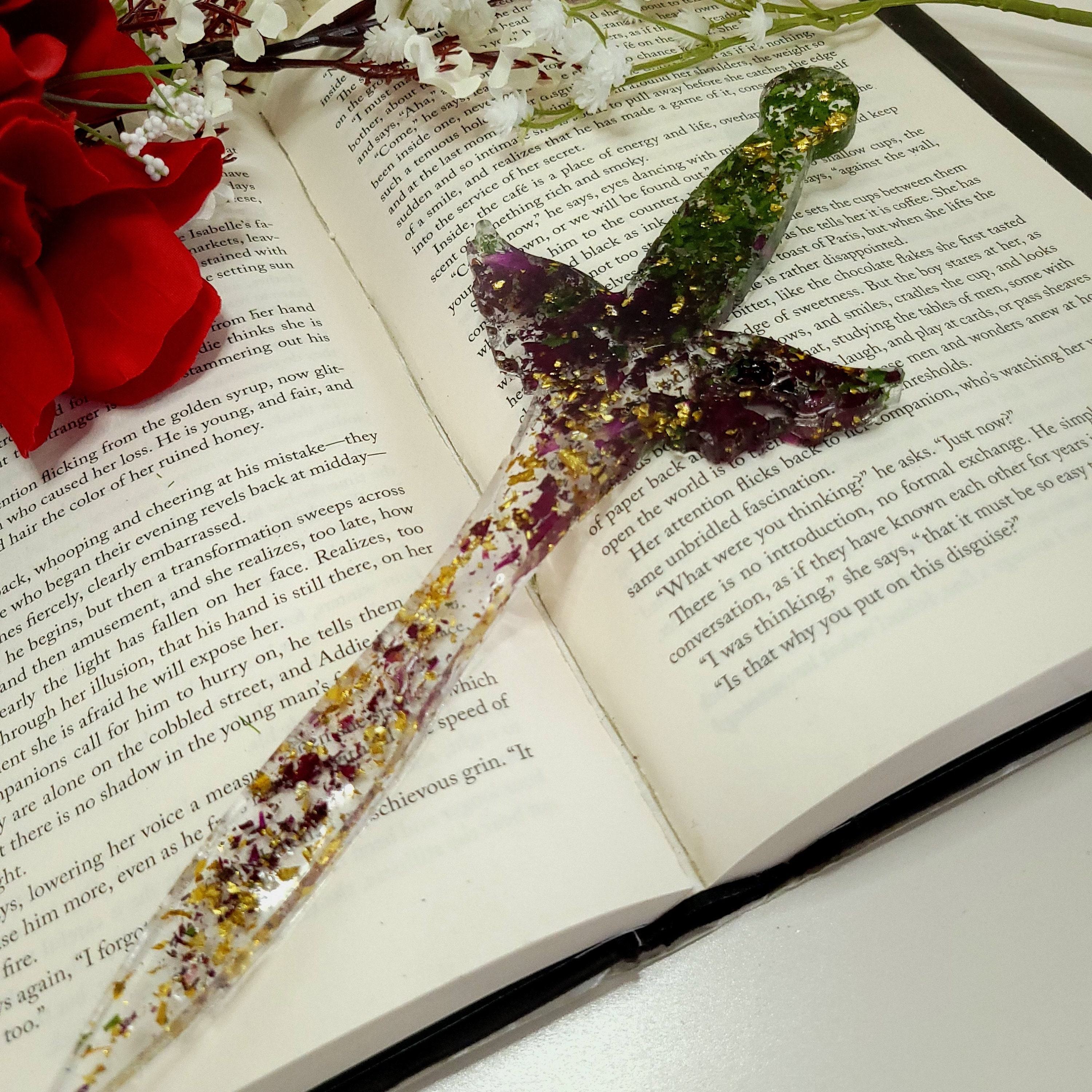 Flower Knight Sword Bookmark with Tassel and Silver Rose Charm