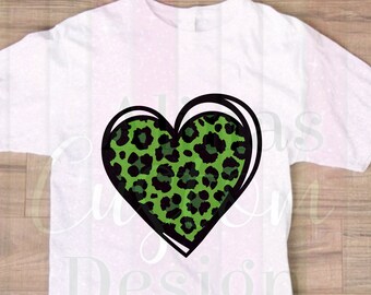 Green Heart Cheetah Print SVG PNG, Cricut, Saint-Patrick, Conception par sublimation, Silhouette