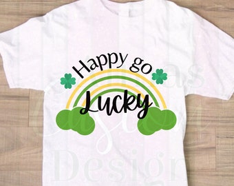 St. Patrick' Day SVG PNG, Chemise Happy Go Lucky, Shamrock, St. Pattys Day, Lucky Shirt, Lucky rainbow svg, Irish svg, sublimation, clover svg