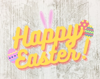 Happy Easter PNG, Lapin mignon, Œufs de Pâques, Sublimation PNG, Téléchargement numérique