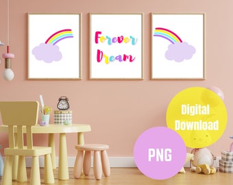 Rainbow Forever Dream PNG print, Nursery Art, Baby room Design, Nursery Decor Wall Art, Girls Room, Rainbow Digital Print