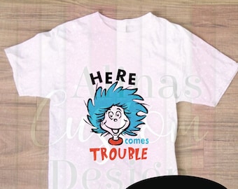 Voici le problème png, fichier numérique Dr. Seuss, Professeur PNG, Thing One conception de sublimation, The Thing, Téléchargement instantané, Chemise de garçon