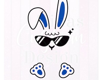 Bunny Ears and Feet PNG SVG, cool blue Bunny, Pâques, Happy Easter, Sublimation PNG, Bunny with Glasses Png, Bunny Face, Téléchargement numérique