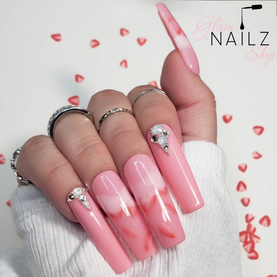 Pink Drink Nails Strawberry Nails Etsy