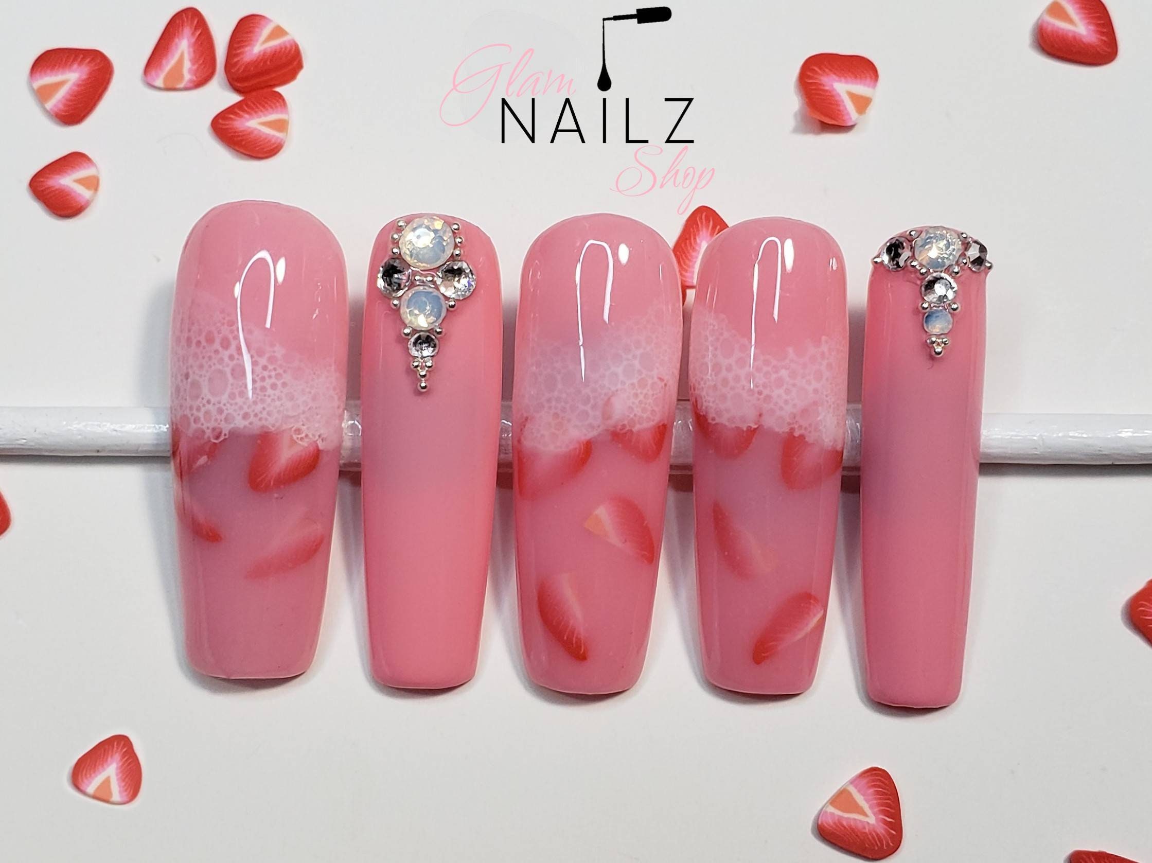 Pink Drink Nails Strawberry Nails Etsy