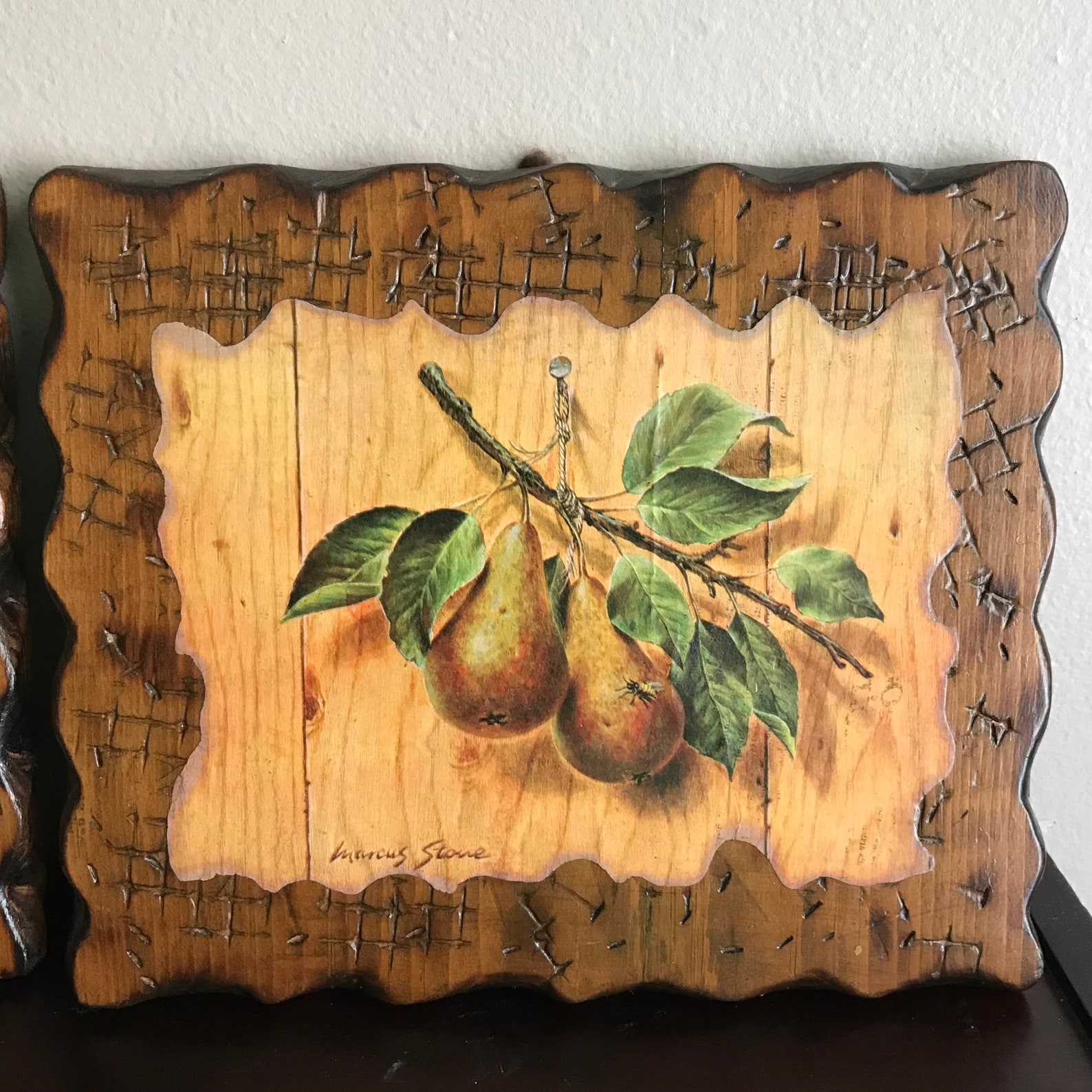 Vintage Wood Slab Wall Art with decoupaged Marcus Stone Fruit Etsy