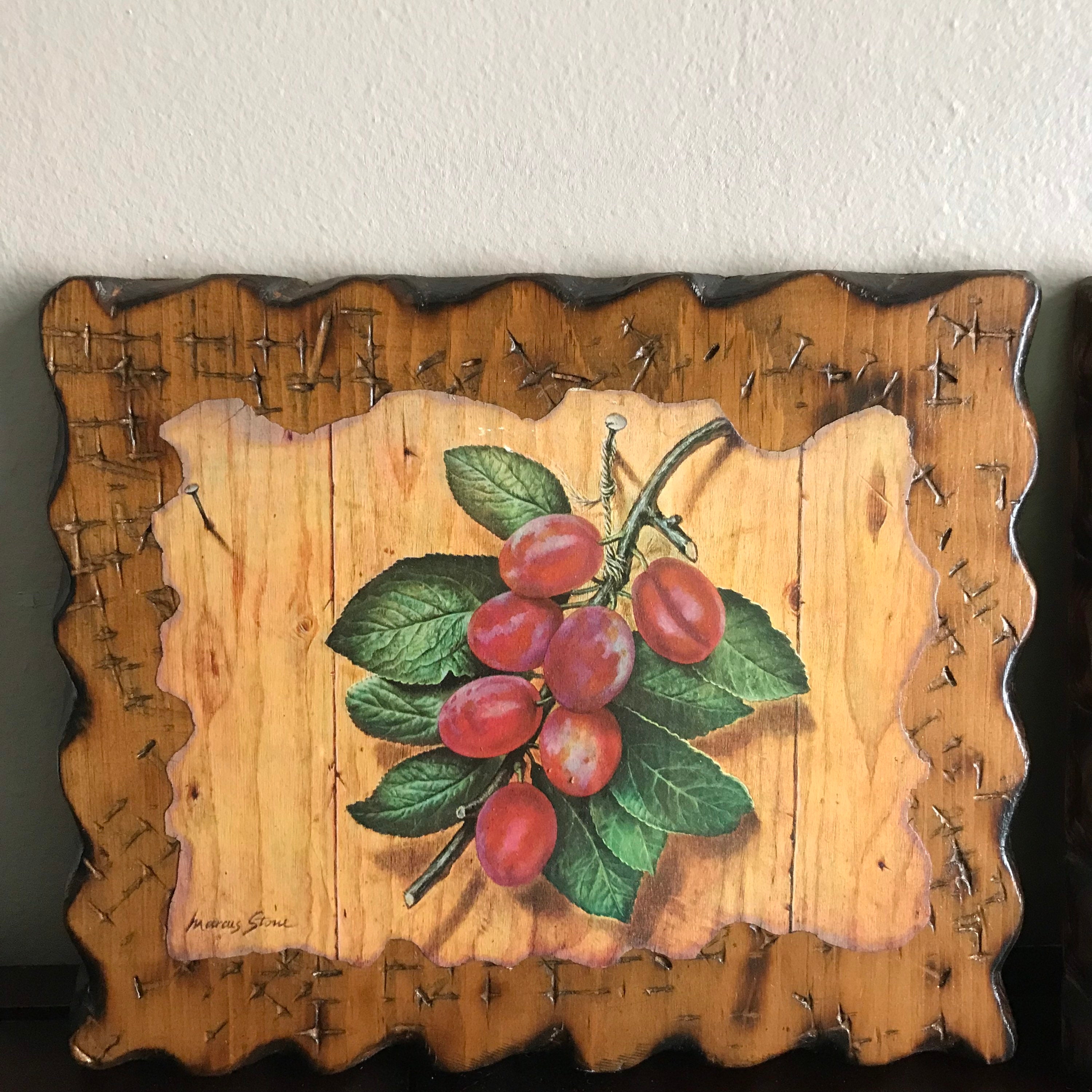 Vintage Wood Slab Wall Art with decoupaged Marcus Stone Fruit Etsy
