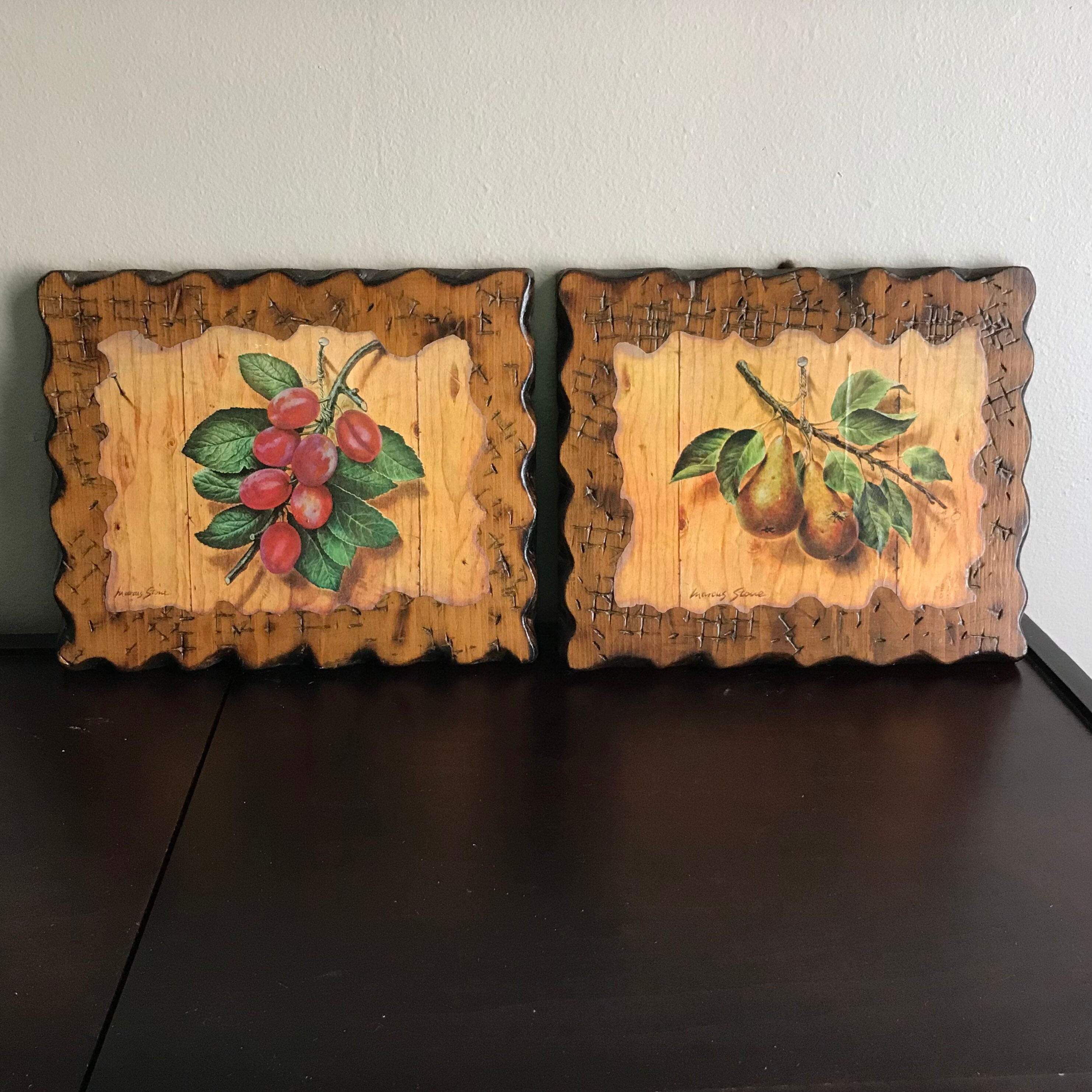 Vintage Wood Slab Wall Art with decoupaged Marcus Stone Fruit Etsy