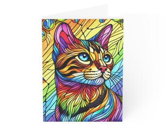 Colorful Cat Greeting Cards - Vibrant Designs for All Occasions, Cat Lover Gifts, Birthday Cards, Artistic Stationery, Unique Celebration