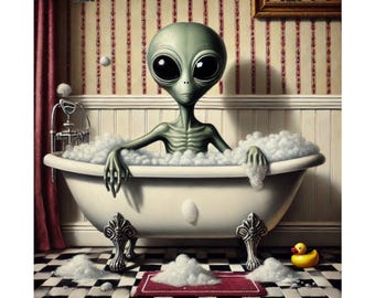 Whimsical Alien Bath Poster | Fun Bathroom Wall Art| Quirky Home Decor | Unique Gift Idea | Extra-terrestrial Art, Alien Lover Gift