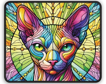 Colorful Cat Gaming Mouse Pad, Vibrant Decor Gift for Gamers, Stained Glass Style, Cute Cat Lover Gift, Desk Accessory, Unique Mousepad