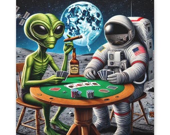 Alien Poker Night Canvas, Fun Wall Art for Gamers, Space Decor, Unique Gift for Sci-Fi Lovers, Quirky Home Decoration