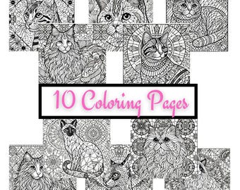 Mosaic Cat Coloring Pages Stained Glass Cat Coloring Book Printable Cat Coloring Pages Digital Download Cat Lovers Gift