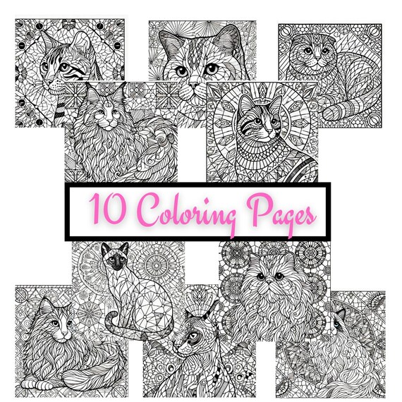 Mosaic Cat Coloring Pages Stained Glass Cat Coloring Book Printable Cat Coloring Pages Digital Download Cat Lovers Gift
