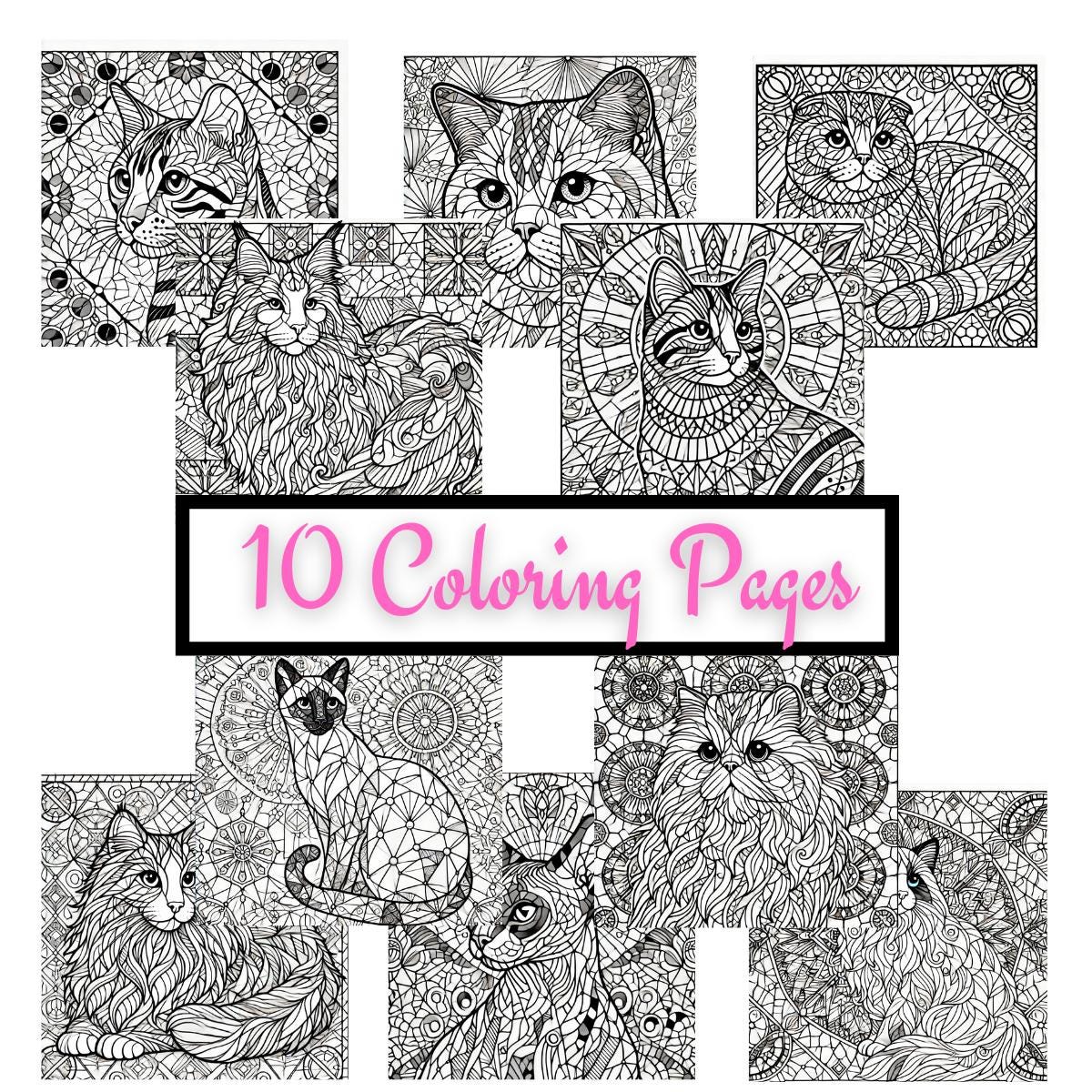 Mosaic Cat Coloring Pages Stained Glass Cat Coloring Book Printable Cat ...