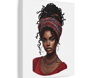 Fashionable Wall Art Canvas, Afrocentric Artwork, Black Woman Portrait, Home Decor, Cultural Celebration Piece