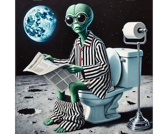 Humorous Alien Bathroom Art Print, Quirky Space Decor, Fun Gift for Astronauts, Sci-Fi Lovers, Unique Wall Art