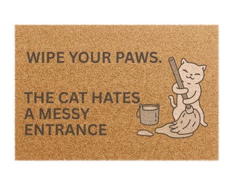 Cute Cat Wipe Your Paws Doormat - Funny Pet Welcome Mat, Cat Lover Gift, Home Decor, Indoor/Outdoor Entryway Rug, Housewarming