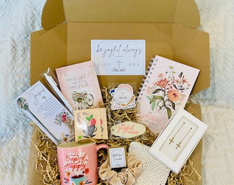 Be Joyful Always Christian Gift Box | Womens Spiritual Self Care Package | Devotional Set | Faith Inspired Wellness Tea Beauty & Spa Gifts