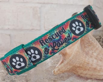 Rescued and Loved Tie Dye Design Pet Collars, Harnesses, Lanyards & Leashes - Made in USA