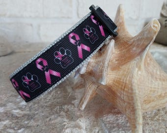 Breast Cancer Bark for a Cure Design Pet Collars, Harnesses, Lanyards & Leashes - Made in USA,