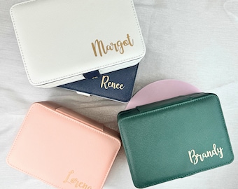 Personalized Vegan Leather Jewelry Box: 2-Layer Travel Organizer Storage