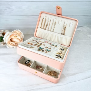 Jewelry Box for Women Girls, Large Jewlery Organizer Box 2 layers, Travel Jewelry Organizer, Gift For Her, Personalized Bridesmaid Gift
