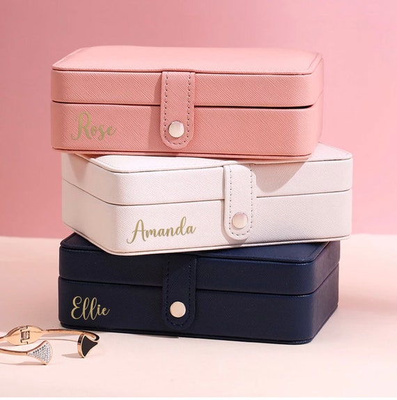 Personalized Jewelry Box for Women Girls, Jewelry Organizer Box 2 Layers,  Bridesmaid Gift, Christmas Jewlery Storage Case, Earring Holder 