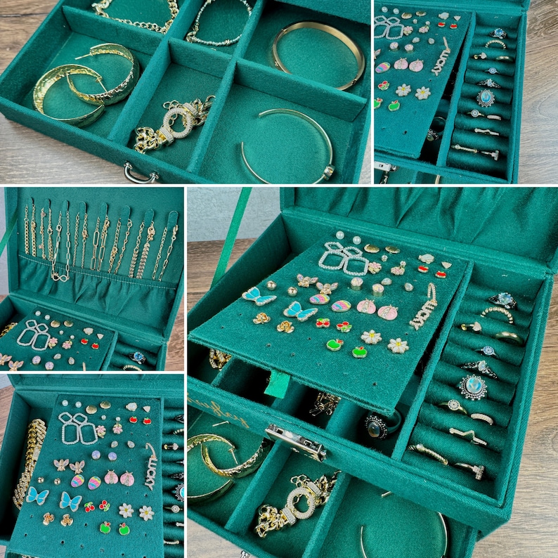 Personalized Large Jewelry Box for Women, Jewelry Organizer Box 2 Layers, Velvet Jewellery Box, Jewelry Travel Box, Jewelry Storage Case image 5