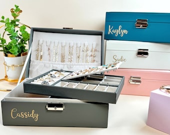 Jewelry Box for Women Girls Girlfriend | 2 Layer Leather Jewelry Boxes | Jewelry Display Storage Case with Lock Earrings Rings Necklace