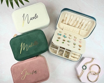 Custom Jewelry Box for Women Girls • Bridesmaid Gifts • Travel Jewelry Box • Premium Velvet Jewellery Travel Case • Wedding Bridal Gift