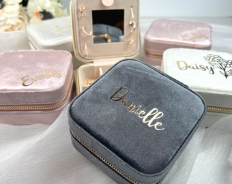 Personalized Velvet Travel Jewelry Box: Bridesmaid Proposal Gift, Jewelry Travel Case