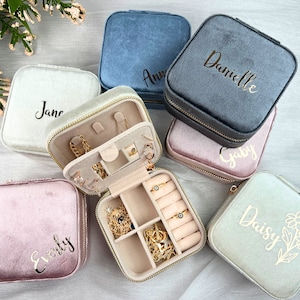 Personalized Jewelry Box for Women Girls • Christmas Gifts for Her • Premium Velvet Jewelry Travel Case • Bridesmaid Proposal Gift