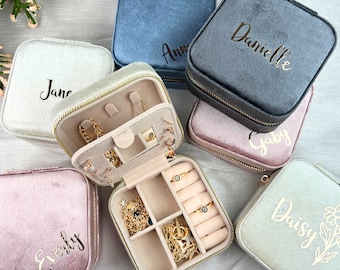 Personalized Jewelry Box for Women Girls • Christmas Gifts for Her • Premium Velvet Jewelry Travel Case • Bridesmaid Proposal Gift