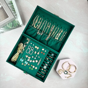 Personalized Large Jewelry Box for Women, Jewelry Organizer Box 2 Layers, Velvet Jewellery Box, Jewelry Travel Box, Jewelry Storage Case image 4