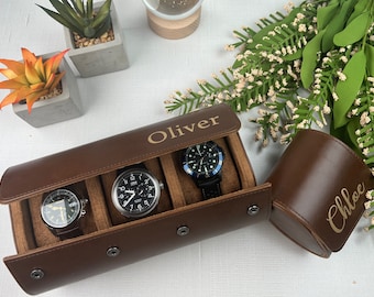 Leather Watch Box For Men and Women, Watch Travel Case, Personalized Watch Roll, Watch Holder Case, Christmas Gifts for Dad
