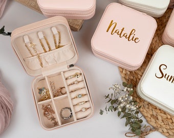 Personalized Jewelry Organizer Box Woman, Bridesmaid Gift, Jewelry Box, Leather Travel Jewelry Case, Gift For Her, Jewelry Travel Box