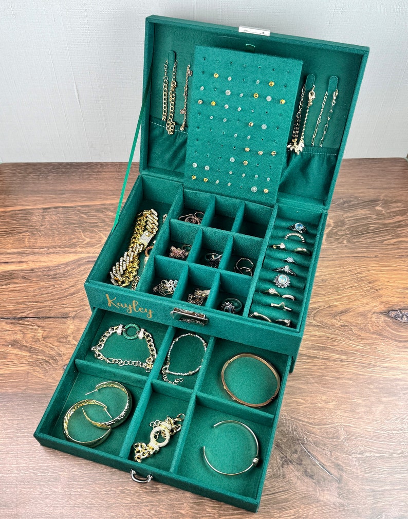 Personalized Large Jewelry Box for Women, Jewelry Organizer Box 2 Layers, Velvet Jewellery Box, Jewelry Travel Box, Jewelry Storage Case image 7