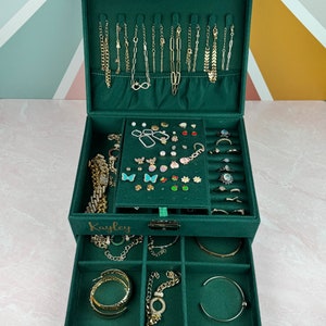 Personalized Large Jewelry Box for Women, Jewelry Organizer Box 2 Layers, Velvet Jewellery Box, Jewelry Travel Box, Jewelry Storage Case image 2